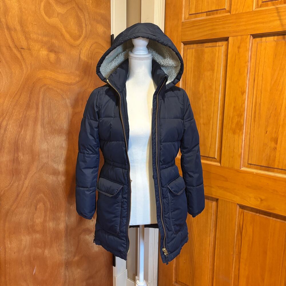J.Crew Vail Puffer Parka Jacket, Navy Blue, Women’s Petite XXS